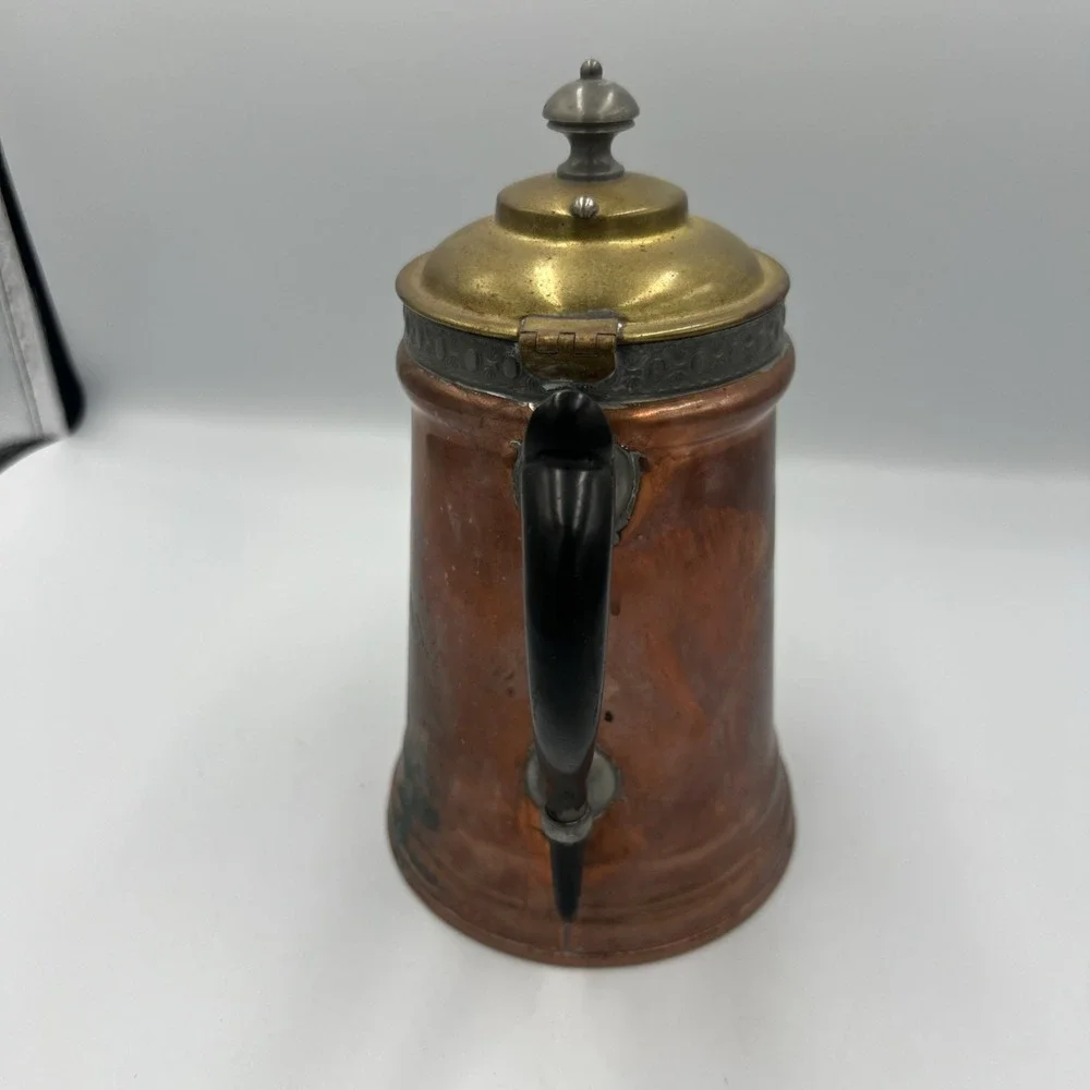 Vintage Copper And Brass‎ Revere Ware Tea Kettle Wood Handle Double Circle